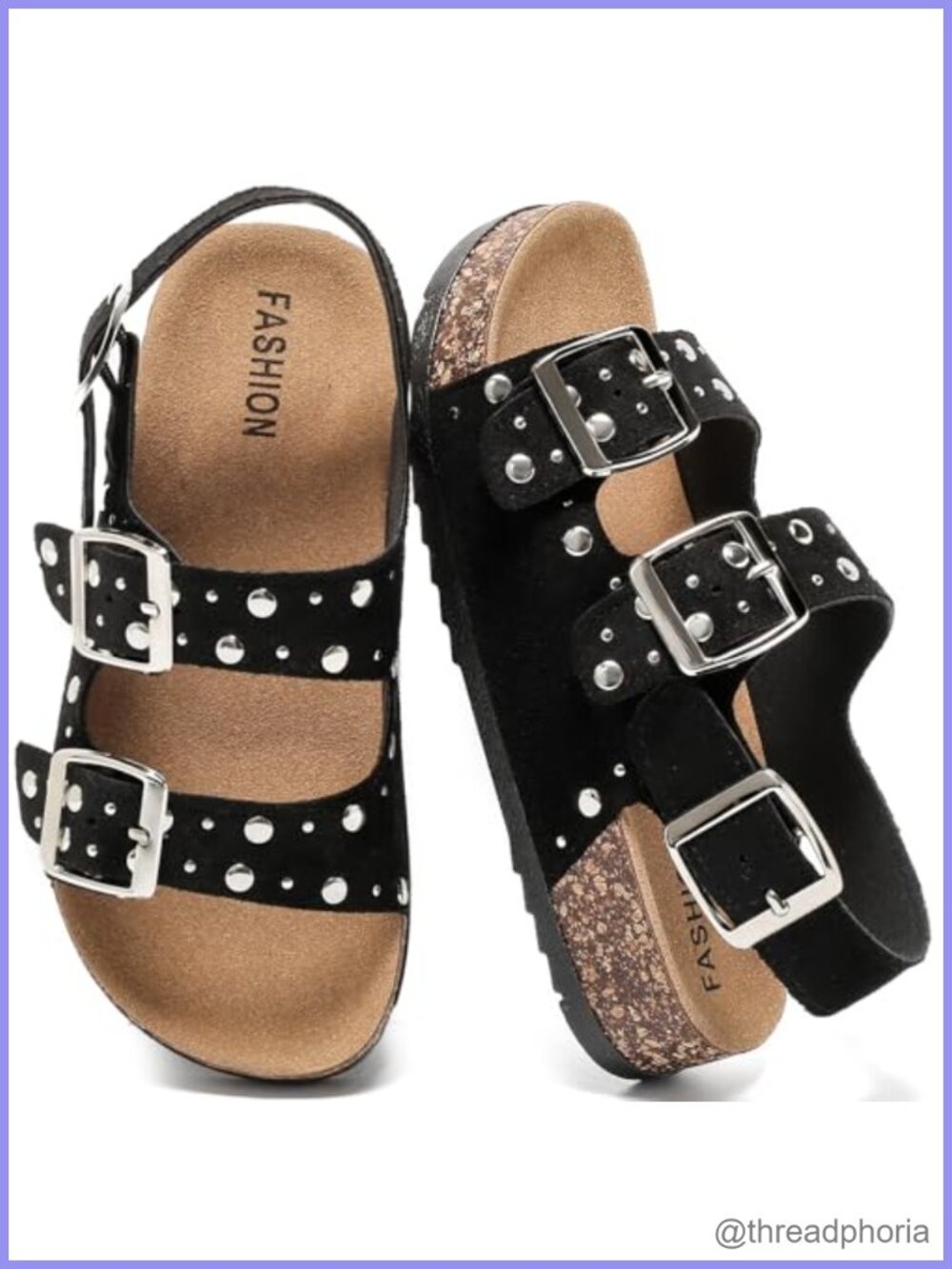Womens Cork Footbed Slingback Sandals Double Buckle Slides